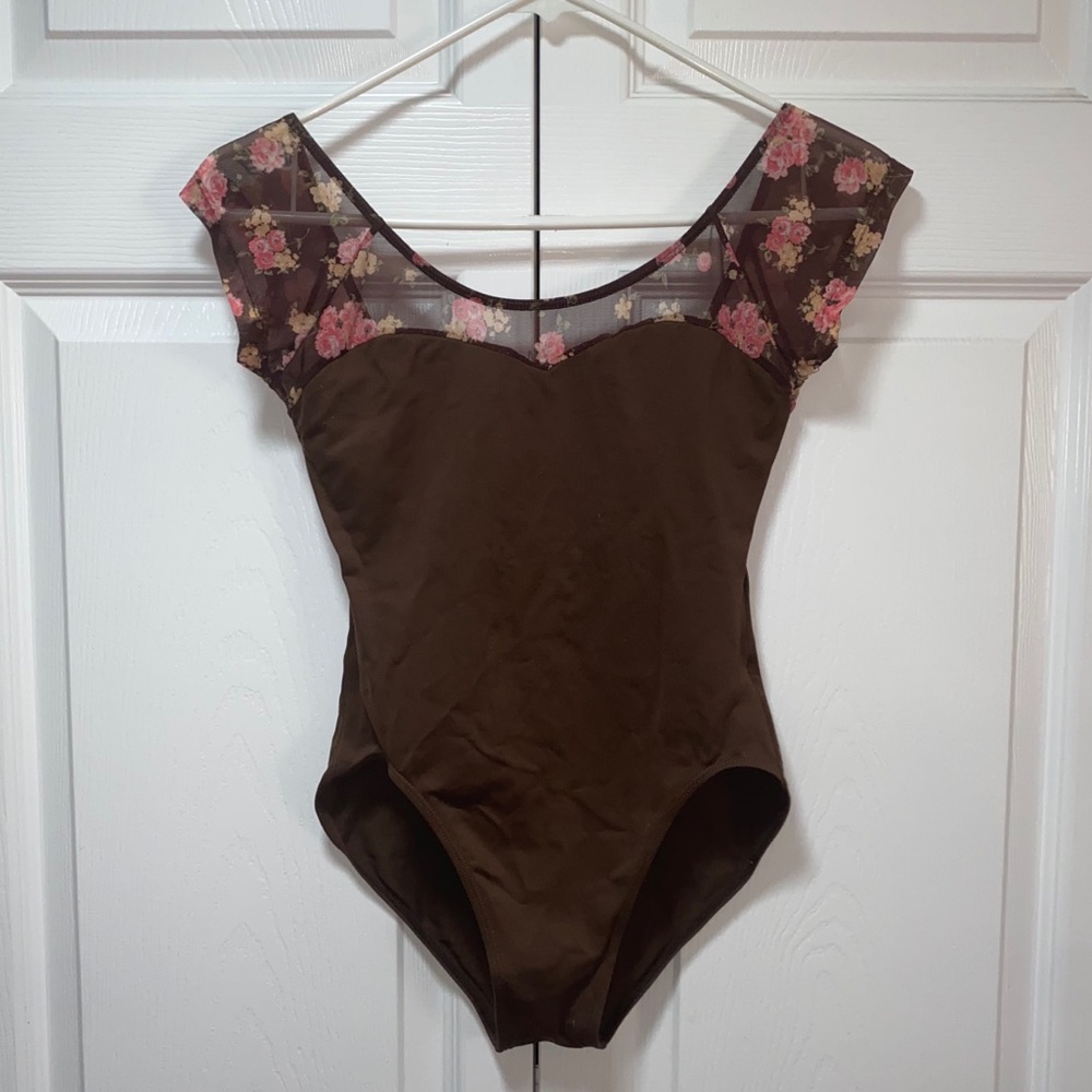 Custom floral mesh cap sleeve leotard